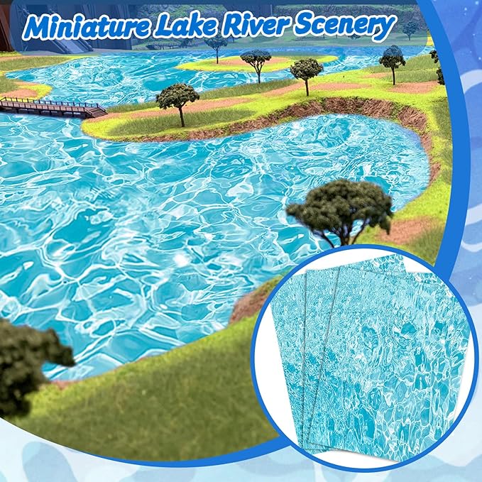 Warmtree 6 Pcs Ripple Water Sticker, Pearlescent Ripple Stream Sheet Self Adhesive Coated Paper Diorama Supplies for Miniature Lake River Scenery Sand Military Layout Model