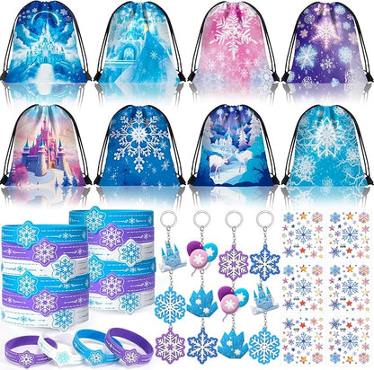 Golray Frozen Party Favors Elsa Birthday Supplies Girls Kids, Drawstring Bags Silicone Bracelets Keychain Tattoo Sticker Frozen Goodie Bag Stuffer Filler Elsa Frozen Birthday Party Favors Supplies