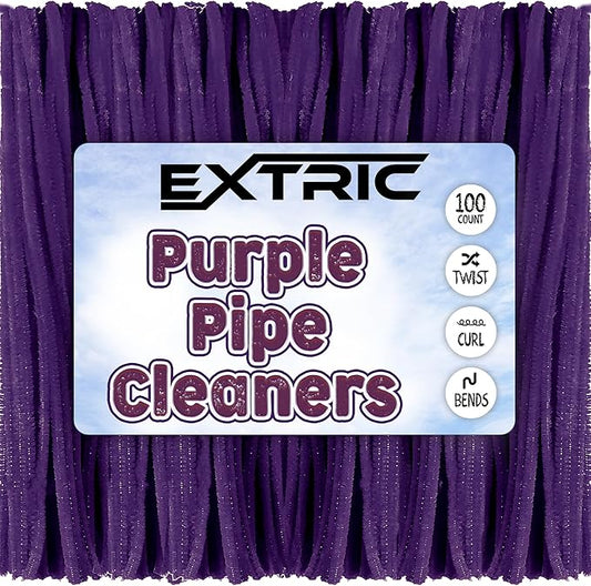 Pipe Cleaners Craft - 100 Pcs Purple Chenille Stems, 6mm x 12 Inch Fuzzy Sticks, Great for DIY Arts and Craft Projects and Decorations