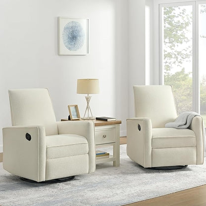 Upholstered Recliner Swivel Glider Nursery Chair Reclining Performance Fabric Rocker with Metal Base,Basketweave,Cream