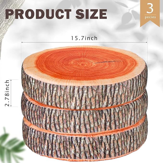 Coume 3 Pcs Wood Slice Pillow Round Floor Cushion 3D Digital Throw Pillow Decorative Tree Ring Soft Circle Seating for Kids Chair Home Couch Sofa Bedroom Decor(Classical)