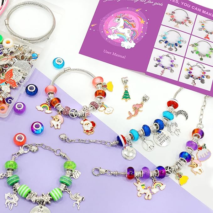 Redtwo Charm Bracelet Making Kit for Girls, Toys Jewelry Making Kit for Girls 8-12 Unicorn Gifts for Teen Girls Age 6-8, Arts and Crafts for Kids Ages 6 7 8 9 10 11 12 13 Birthday