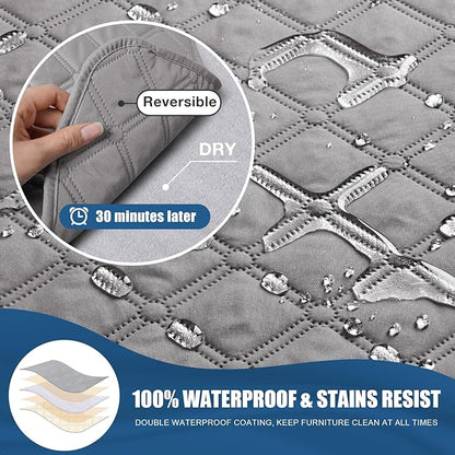 TAOCOCO 100% Waterproof Recliner Covers, Recliner Sofa Covers with Leg Straps, Reversible Recliner Couch Cover for Reclining Chair, Washable Couch Protector for Pets Kids(1 Seater 22", Light Gray)