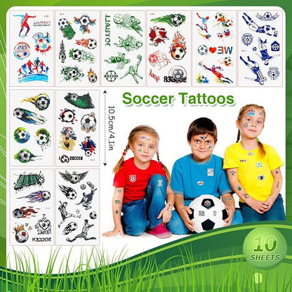 Aoriher 108 Pcs Soccer Party Favors Set Soccer Party Themed Goodie Bag Fillers Mini Soccer Balls Whistle Silicone Bracelet Tattoo Sticker Temporary Keychain for Sport Party Supplies