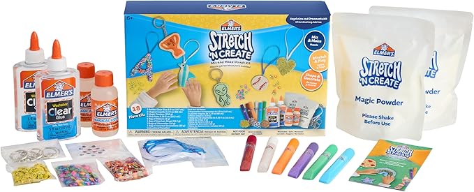 Elmer’s Stretch N’ Create Dough Kit, Make Your Own Dough, 3 Ways to Play, Keychains and Ornaments Kit, 18 Count