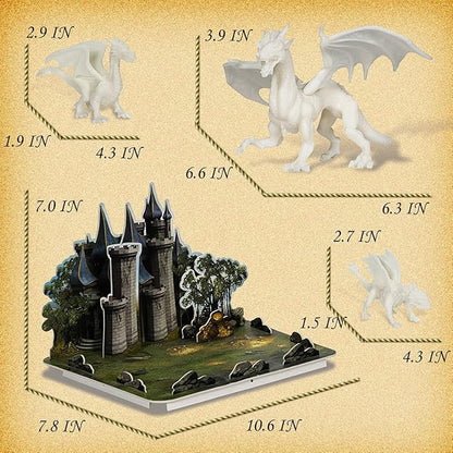 Kids Arts Crafts Set - Dragon Toys Painting Kit with 3 Dragons Figurines and 3D Jigsaw Puzzle Castle, Best Tween Paint Gift to Create Own Powerful Dragon