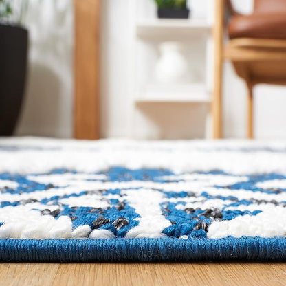 Safavieh Moroccan Tassel Shag Collection Runner Rug - 2'3" x 8', Navy & Ivory, Rustic Trellis, Non-Shedding & Easy Care, 2-inch Thick Ideal for High Traffic Areas in Living Room, Bedroom (MTS652N)