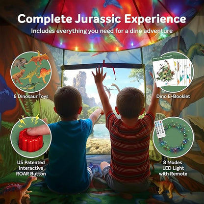 W&O Dinosaur Discovery Kids Tent with Roar Button, Dinosaur Toys and LED Lights - Epic Pop Up Tent for Boys & Girls - Perfect for Indoor & Outdoor Adventures