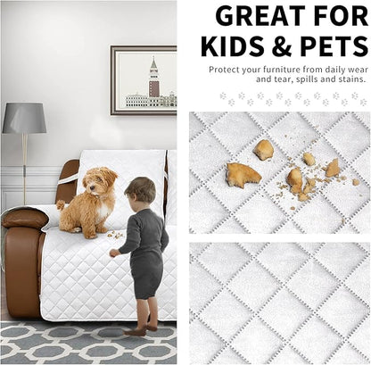 Easy-Going Oversized Loveseat Recliner Cover, Reversible Couch Cover for Double Recliner, Split Sofa Cover for Each Seat with Elastic Straps for Kids, Dogs, Pets(Oversized 2 Seater, White/White)