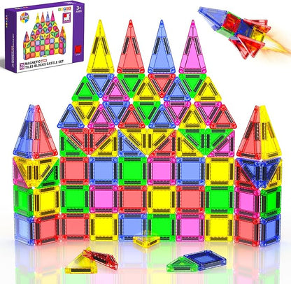 Mini Magnetic Tiles - 75 PCS Travel Magnetic Tiles, Micro Magnet Travel Toy for Kids Ages 3+, STEM Educational Building Set Construction Toys, Boys Girls Toddlers Birthdays Day Gifts