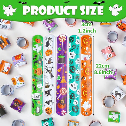 48 Pieces Halloween Slap Bracelet for Kids, 24 Styles Colorful Halloween Slap Wristbands Bulk for Kids Party Favors Toys Prizes Goodie Bags Fillers