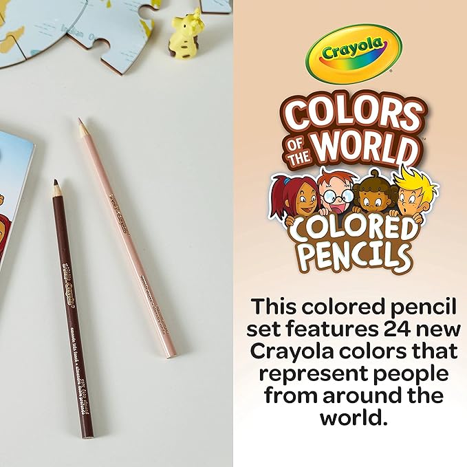 Crayola Colors of the World Colored Pencil Set (24ct), Skin Tone Colored Pencils for Kids, Coloring Book Pencils, Gifts for Kids