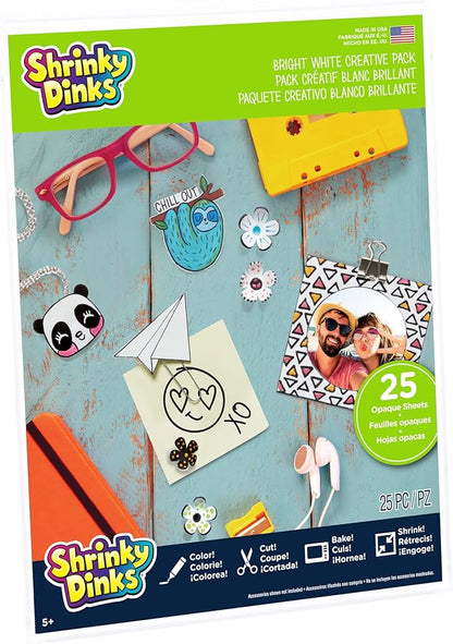 Shrinky Dinks Creative Pack, 25 Bright White Sheets, Kids Arts and Crafts Activity Set, Kids Toys for Ages 6 Up by Just Play