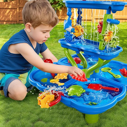 Water Table for Toddlers 1-3 3-5, 4-Tier Water Table for Kids with Sand Beach Toys, Water and Sand Sensory Table Beach Outdoor Birthday Gifts Toys for Kids Toddlers Age 3 4 5 6 7 8 Boys Girls