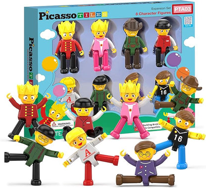 PicassoTiles Magnetic Figures 8 Piece Character Action Figure Toddler Toy Set Magnet Expansion Variety Pack Play People Add-ons STEM Learning Kit Pretend Playset for Construction Building Block PTA03