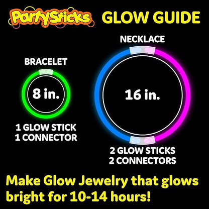 PartySticks Glow Sticks Party Supplies 800 pack - 8 Inch Glow in The Dark Light Up Sticks Party Favors, Glow Party Decorations, Neon Party Glow Necklaces and Glow Bracelets with Connectors