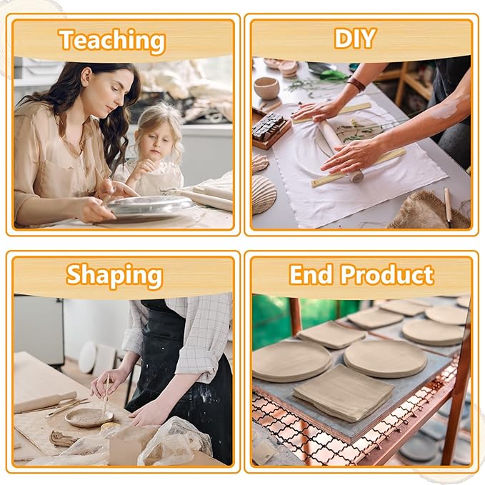Sasylvia 20 Pcs Pottery Rolling Pin Guides Wood Teaching Rolling Mud Stick Guide Set Polymer Clay Depth Guide Pottery Tools Clay Mudboard Tools (5 Size,Wood Color)