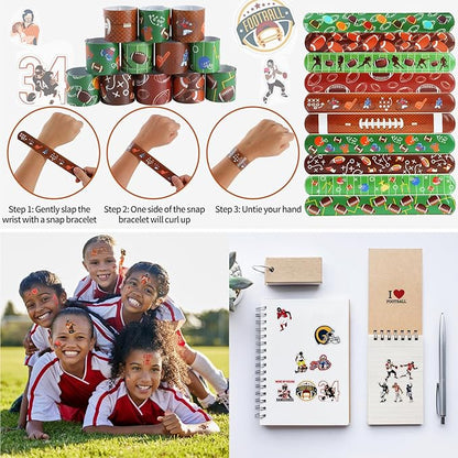 Kolewo4ever 295 Pieces Football Party Favors Football Themed Birthday Gift Goodie Bags Party Faovrs 24 Set Mini Foam Stress Balls,Slap Bracelet, Keychain, Charm Bracelets
