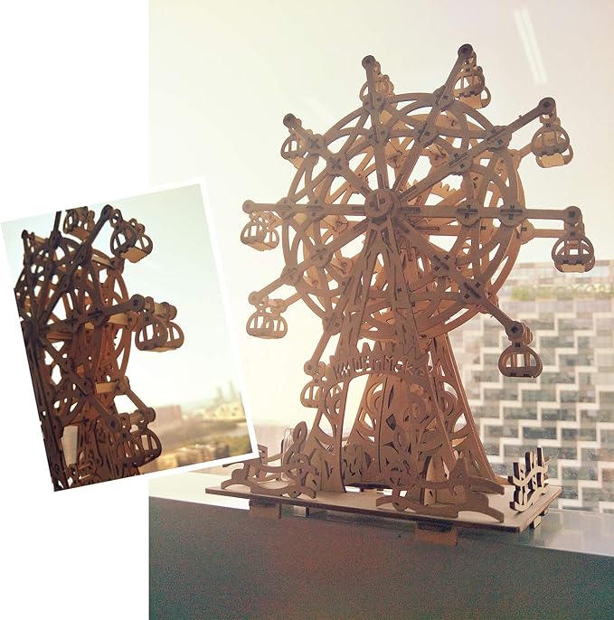 auryee Solar 3D Wooden Puzzle Ferris Wheel DIY Model Kit Craft Sets Educational Wood Mechanical Building Toys for Adult Men Kids Age 8 10 12 14＋