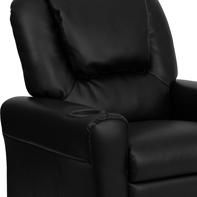 Flash Furniture Vana LeatherSoft Kids Recliner with Cup Holder, Headrest, and Safety Recline, Contemporary Reclining Chair for Kids, Supports up to 90 lbs., Black