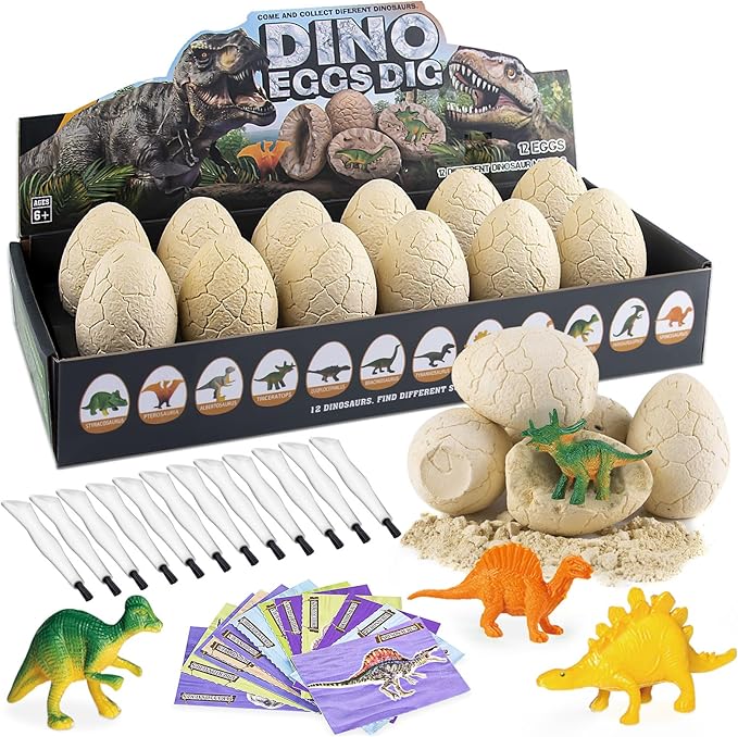 Dinosaur Eggs Excavation Dig Kit - 12 Unique Eggs Dinosaur Toy, Easter Eggs Science STEM Gifts for Boys Girls Dinosaur Egg Toys for Age 6-8 8-12 Year Old
