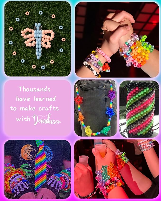 Deinduser Kandi Beads Kit, Pony Beads for Bracelet Making, Pony Beads Kit with Letter Beads, Peace Beads, Skull Beads, Heart Beads, Beads for Jewelry Making, Jewelry Making Kit for Adults&Kids
