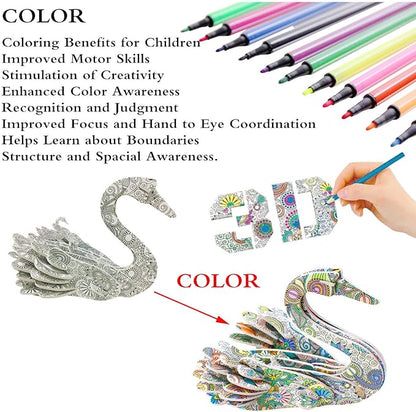 KAZOKU Crafts for Girls Ages 8-12 3D Coloring Puzzles Toys 4 Animals Puzzles with 12 Pen Markers Creative Arts and Crafts Kits for Kids Ages 8 9 10 11 12 Birthday Children's Day for Grils Boys