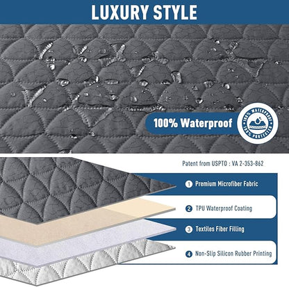 TAOCOCO 100% Waterproof Recliner Sofa Cover-Non Slip Split Couch Covers for Reclining Couches with Elastic Straps,Couch Covers for 3 Cushion Couch Sofa Pet Friendly(Dark Gray, 3 Seater)