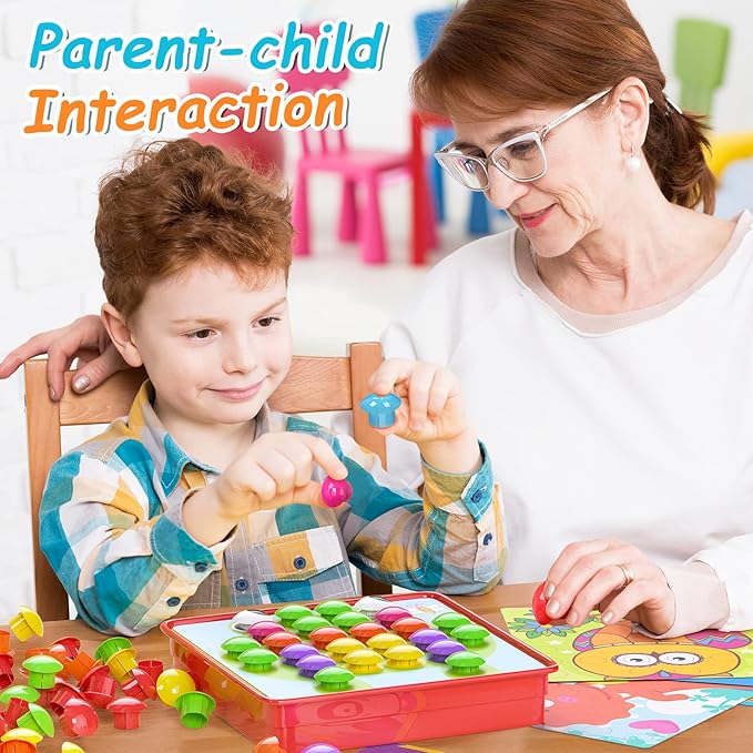 Geekper 96 PCS Button Art Toys for Toddlers, Color Matching Mosaic Pegboard Early Learning Educational Toys for 3, 4, 5, 6 Year Old Kids Boys and Girls Gifts, Including 24 Pictures and 72 Buttons