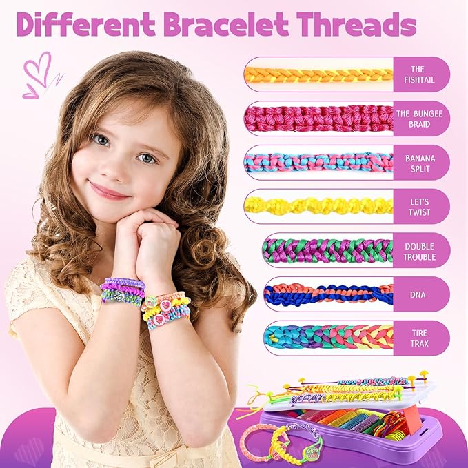 Friendship Bracelet Kit & Rubber Bracelet Making Kit for Teen Girl Gifts Trendy Stuff, 7 8 9 10 11 12+ Year Old Girl Birthday Gift, Popular String Maker Toys, DIY Travel Set Purple Bracelet Making Kit