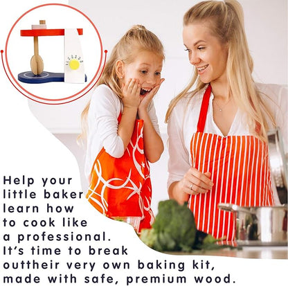 Leo & Friends Wooden Mixer Set - Make-A-Cake Kids Mixer Toy (9 Pcs) - Play Kitchen Accessories for Kids Ages 3 Years and Older - Perfect Birthdays Holidays