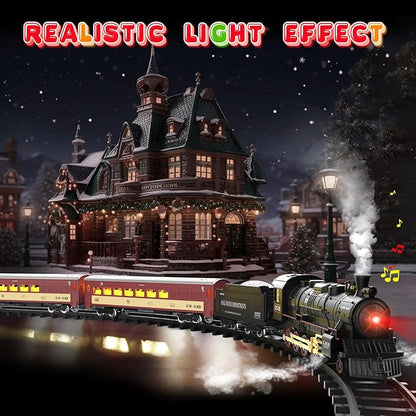 Hot Bee Train Set for Boys,Remote Control Christmas Train Sets w/Steam Locomotive,Light Passenger Cars & Tracks,Trains Toys w/Smoke,Whistle & Lights,Christmas Toys Gifts for 3 4 5 6 7 8+ Year Old Kids