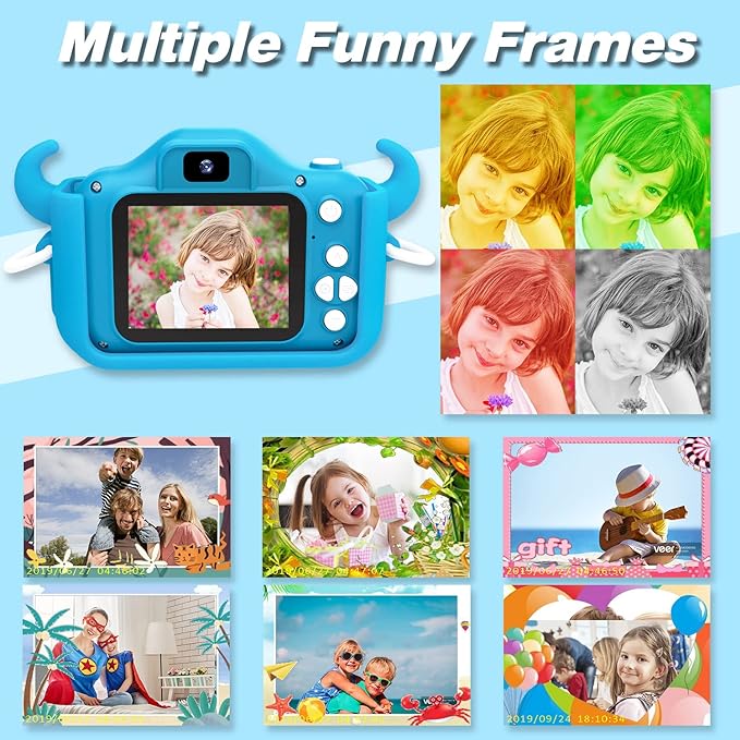 Goopow Kids Camera Toys for 3-8 Year Old Girls Boys,Children Digital Video Camcorder Camera with Cartoon Soft Cover, Best Chritmas Birthday Festival Gift for Kids - 32G SD Card Included (Darkblue-NJ)