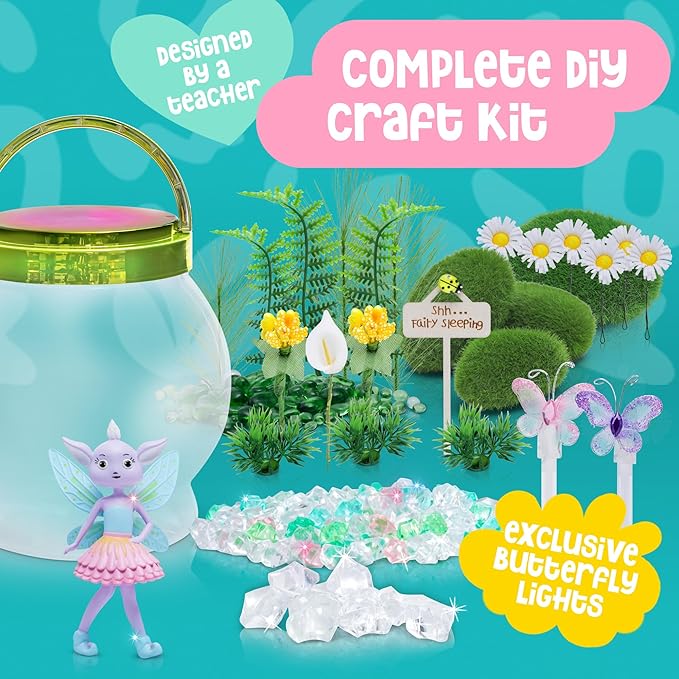 Amitié Lane Fairy Garden Kit - DIY Light Up Terrarium Kit for Kids - Fairy Gifts for Girls Ages 5, 6-8, Little Girl Toys, Crafts for Girls - Birthday Gift for Five Year Old Girl