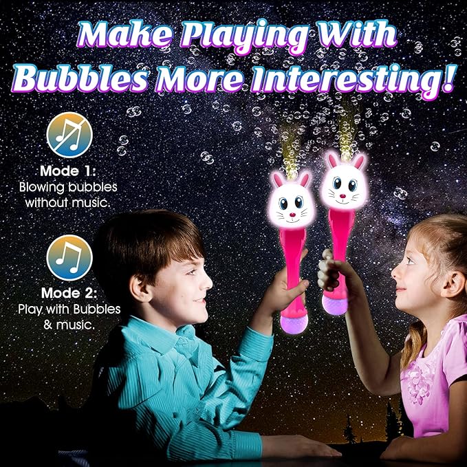ArtCreativity Easter Bunny Bubble Wand (2 Pack), Easter Basket Stuffers for Toddler, 14" Light Up Automatic Bubble Maker with LED & Music, Bubbles for Kids, Toys for Toddlers 1-3
