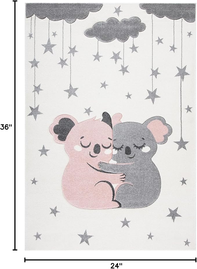 SAFAVIEH Carousel Kids Collection Accent Rug - 2' x 3', Ivory & Pink, Koala Design, Non-Shedding & Easy Care, Ideal for High Traffic Areas for Boys & Girls in Playroom, Nursery, Bedroom (CRK195A)