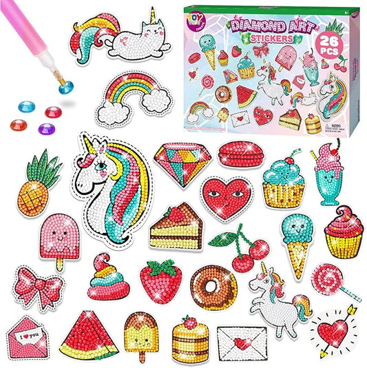 TOY Life Diamond Painting Kits for Kids, Diamond Art for Kids, 26pcs Unicorn Diamond Painting Stickers, Gem Art and Craft Kits for Kids Age 3-6 8-12