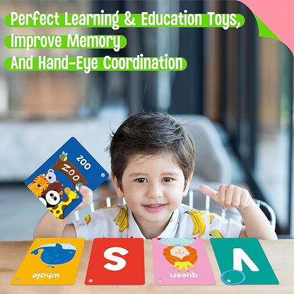 Alphabet Flash Cards, 52 Double Sided Cards Uppercase & Lowercase Letter Cards, Letters and Sight Words Learning Cards for Preschool and Toddlers Learning (2 Reclosable Rings Attached)