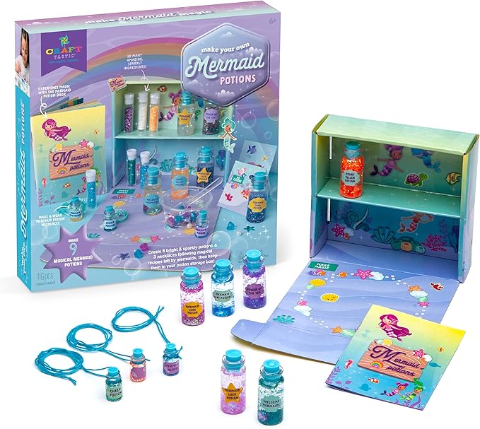 Craft-tastic –Mermaid Potion Kits for Kids – Glitter for Crafts, Arts and Crafts for Kids, Mermaid Accessories, Mermaid Toys, Mix Up Some Mermaid Magic, Easy Storage, Ages 6+