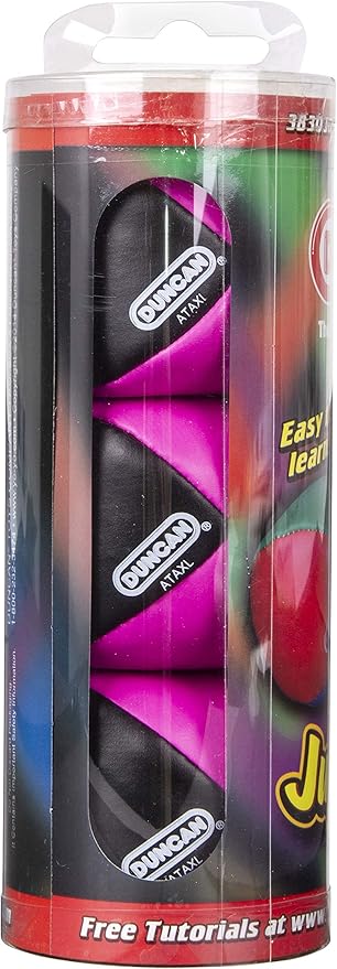 Duncan Toys Juggling Balls, Multicolor, Vinyl Shells, Circus Balls with 4 Panel Design, Plastic Beans, 3 Pack, Black & Pink