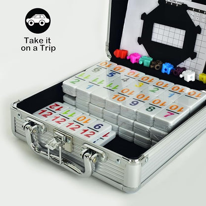 Doublefan Mexican Train Dominoes with Color Numbers,Double 12 Numerical Domino Game, Chicken Foot Dominoes Set with Aluminum Case, 91 Tiles Dominoï¼ˆ2-10 Player