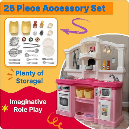 Step2 Fun with Friends Kids Kitchen Playset, Indoor/Outdoor Kitchenette, Interactive Play with Lights and Sounds, Durable Plastic, Includes 25 Piece Toy Accessories, Toddlers 2+ Years Old, Tan