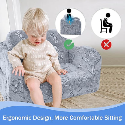 MeMoreCool Toddler Fold-Out Chair for Girls and Boys, Glow-in-The-Dark Soft Plush Kids Recliner, Convertible Folding Baby Couch for Playroom (Glowing Dogs)