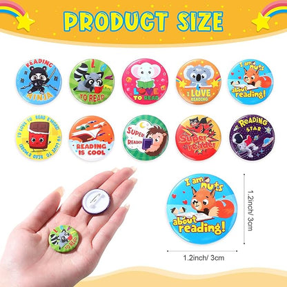 Frienda 60 Pcs Love to Read Slap Bracelets with Button Pins Reading Bracelets Badges for Classroom Teacher Rewards Prize Sunday School Party Gifts