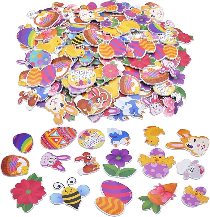 JOYIN 1000 Easter Arts & Crafts with Stickers Rolls, Stampers, foam stickers, and Temporary Tattoos for Easter Basket Stuffers, Egg Fillers, Egg Hunt Party, and Classroom Events