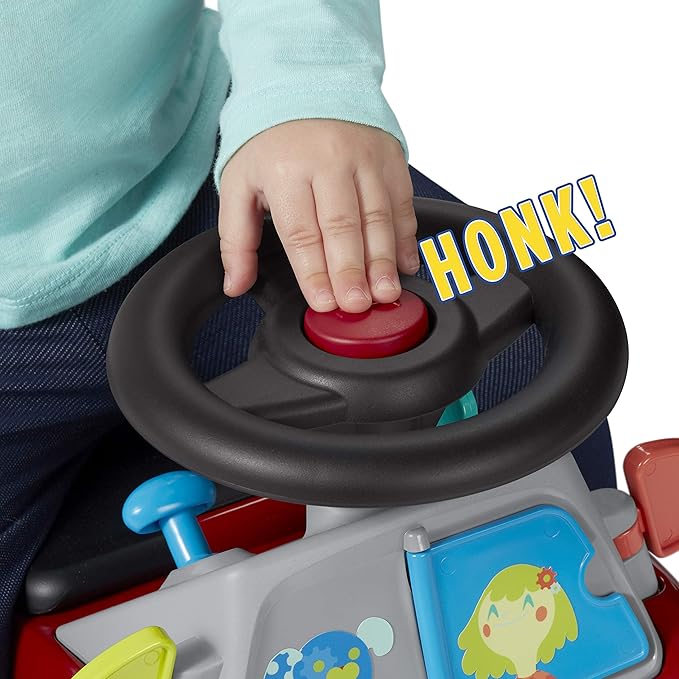 Radio Flyer Busy Buggy, for Toddlers 1-3, 3-in-1 Push Walker Ride On Car with 17 Sensory Activities, Anti-Tip Feature, Under-Seat Storage, Horn and Gears, 42 lb Capacity, Toddler Ride On Toys