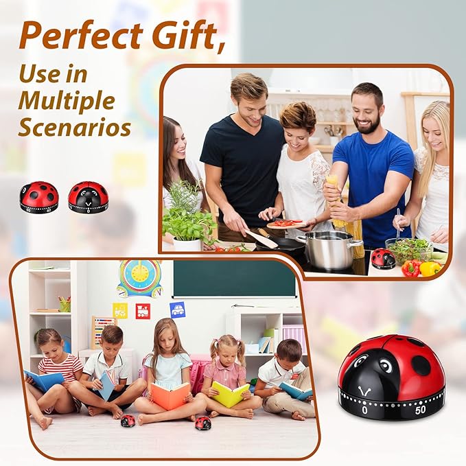 4 Pcs Ladybug Kitchen Timers for Cooking Cute Ladybug Cooking 60 Minute Mechanical Timer Red Black Kitchen Alarm Clock for Kids Reading Do Sports Baking Gifts, No Battery Required