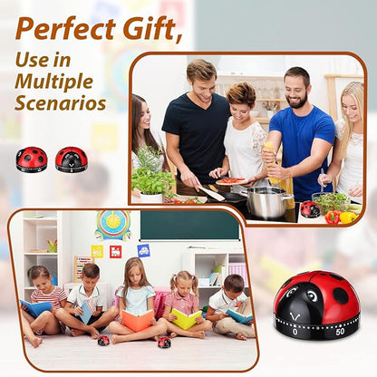 4 Pcs Ladybug Kitchen Timers for Cooking Cute Ladybug Cooking 60 Minute Mechanical Timer Red Black Kitchen Alarm Clock for Kids Reading Do Sports Baking Gifts, No Battery Required