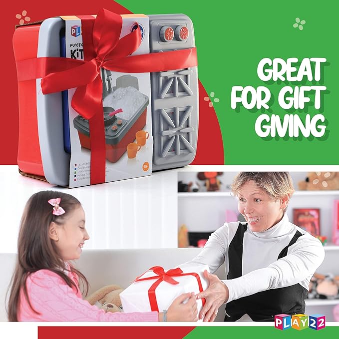 Play22 17 Pc Kids Play Sink with Running Water - Kitchen Sink Toy - Toddler Sink Toy with Real Faucet & Drain, Dishes, Utensils - Play Cooking Stove W/Pan - Kitchen Toys for Toddlers & Kids