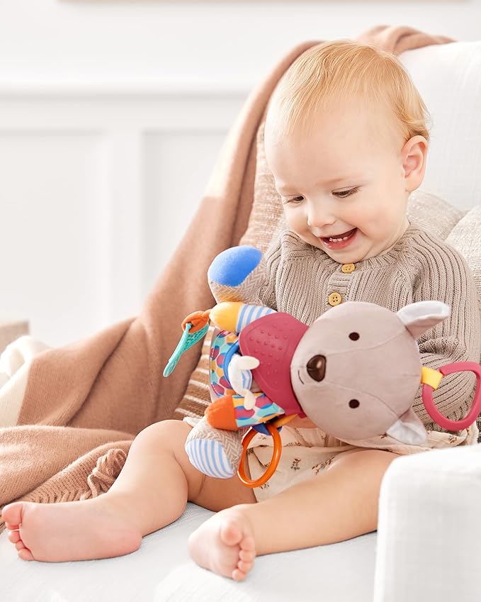 Skip Hop Bandana Buddies Baby Activity and Teething Toy with Multi-Sensory Rattle and Textures, Kangaroo